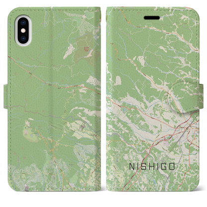 【西郷（福島県）】地図柄iPhoneケース（手帳タイプ）ナチュラル・iPhone XS Max 用