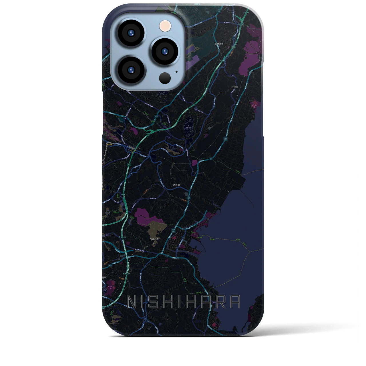 【西原】地図柄iPhoneケース（バックカバータイプ・ブラック）iPhone 13 Pro Max 用