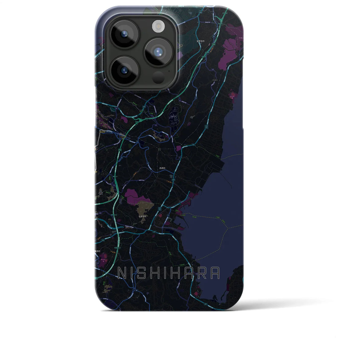 【西原】地図柄iPhoneケース（バックカバータイプ・ブラック）iPhone 15 Pro Max 用