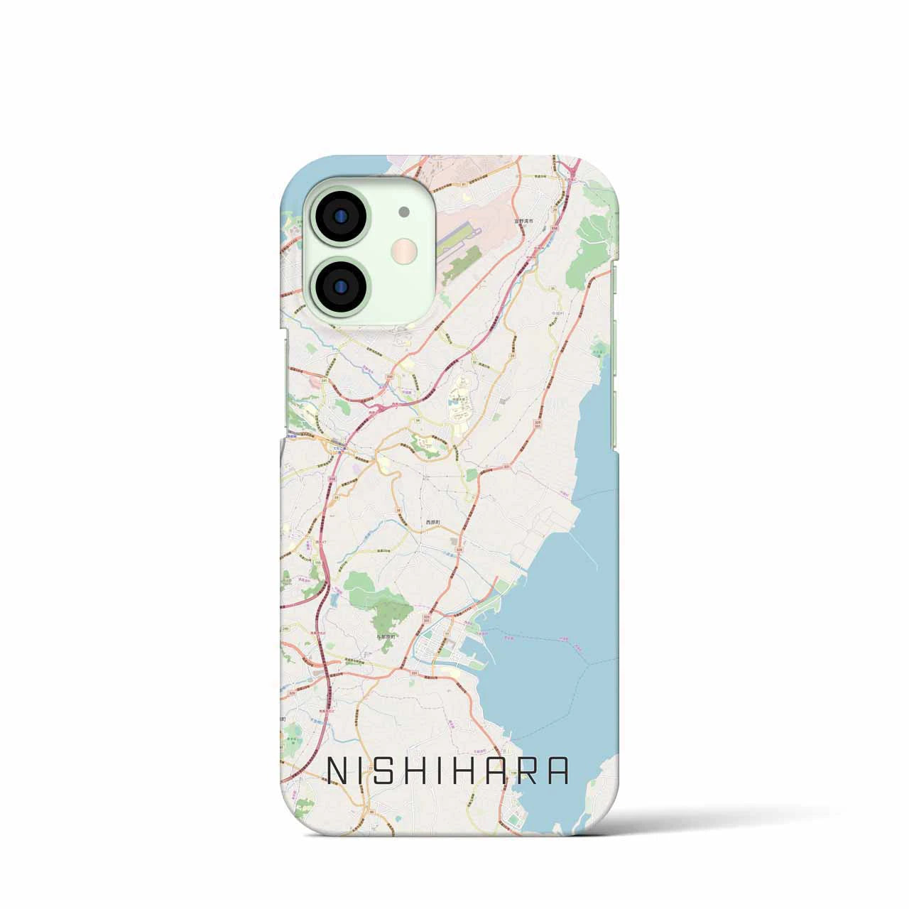 【西原】地図柄iPhoneケース（バックカバータイプ・ナチュラル）iPhone 12 mini 用