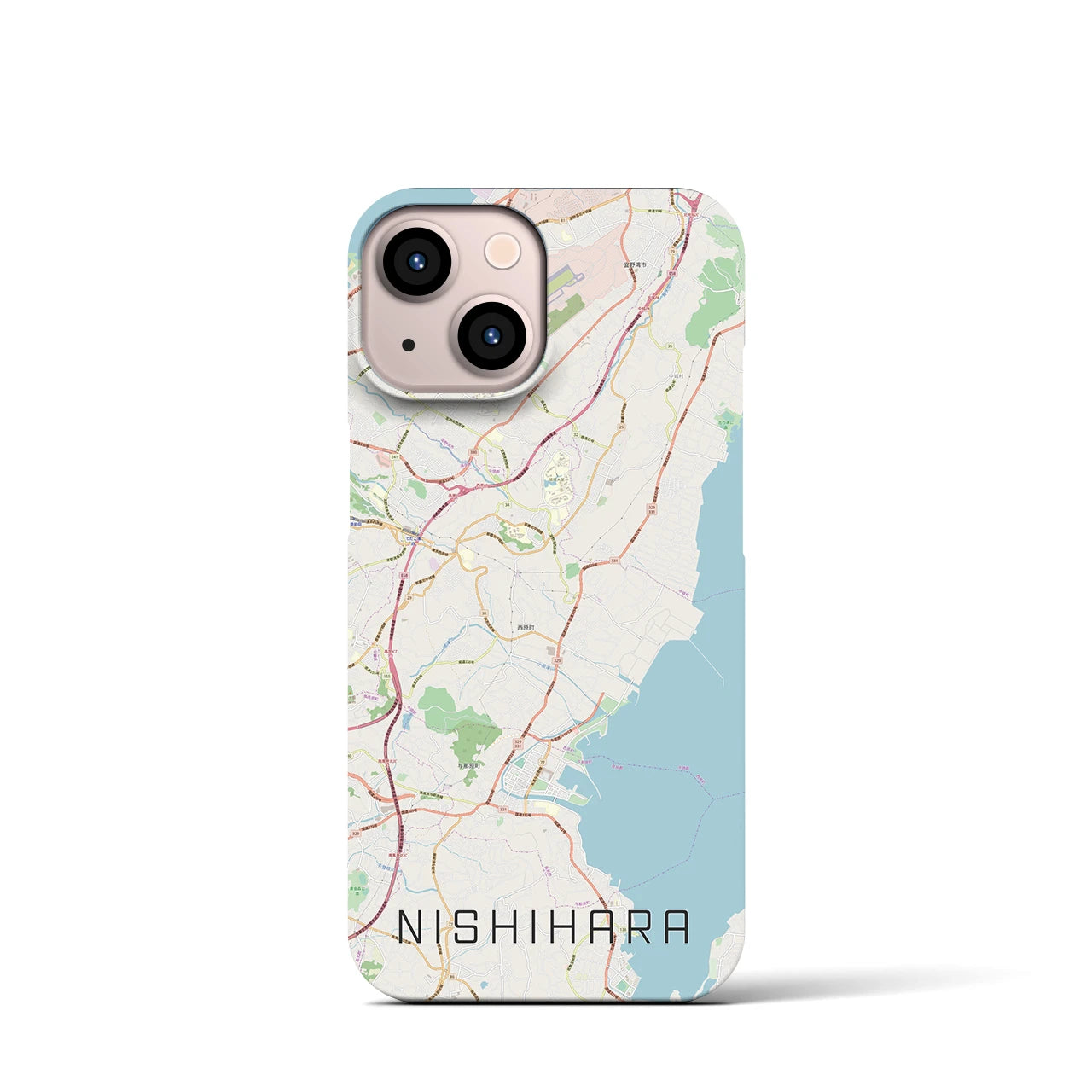 【西原】地図柄iPhoneケース（バックカバータイプ・ナチュラル）iPhone 13 mini 用