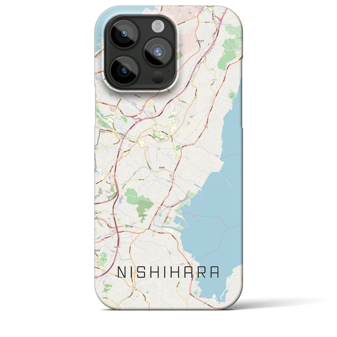 【西原】地図柄iPhoneケース（バックカバータイプ・ナチュラル）iPhone 15 Pro Max 用