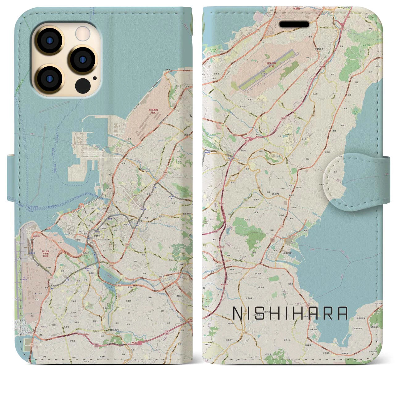 【西原】地図柄iPhoneケース（手帳両面タイプ・ナチュラル）iPhone 12 Pro Max 用