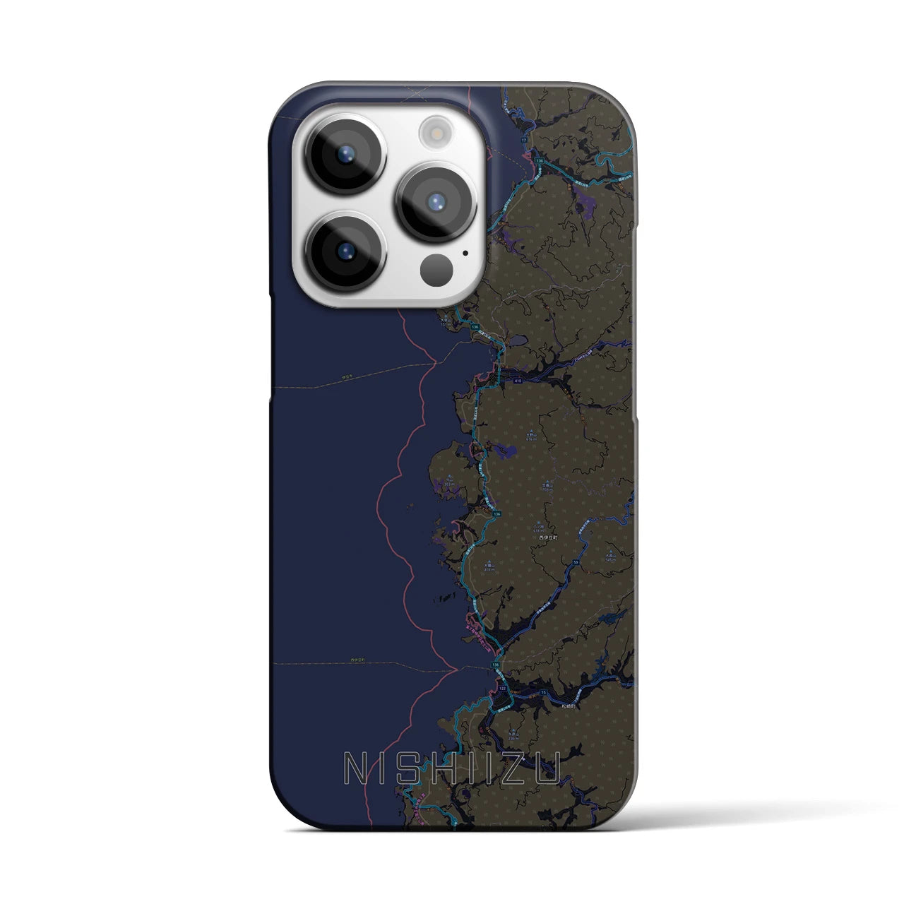 【西伊豆2】地図柄iPhoneケース（バックカバータイプ・ブラック）iPhone 14 Pro 用