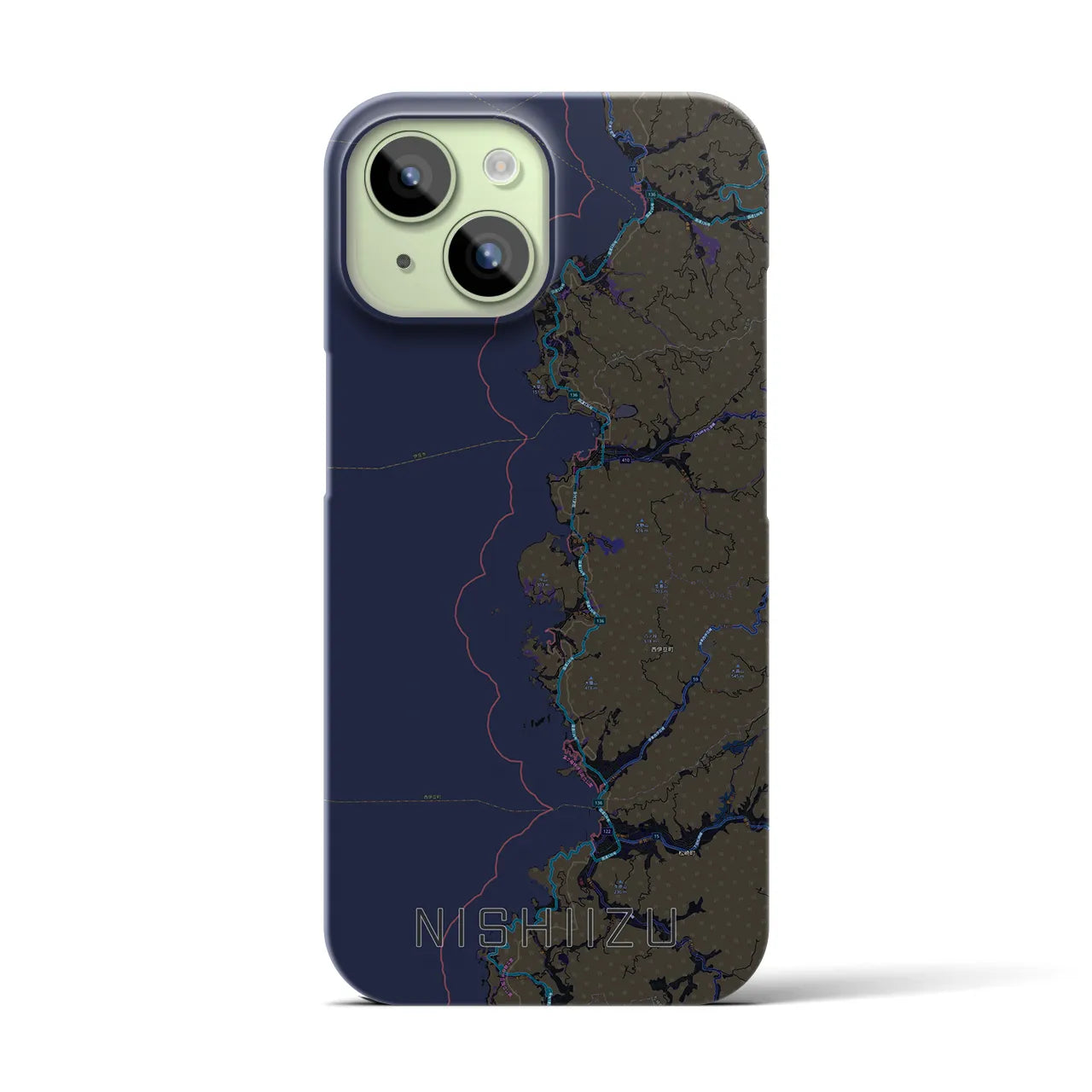 【西伊豆2】地図柄iPhoneケース（バックカバータイプ・ブラック）iPhone 15 用