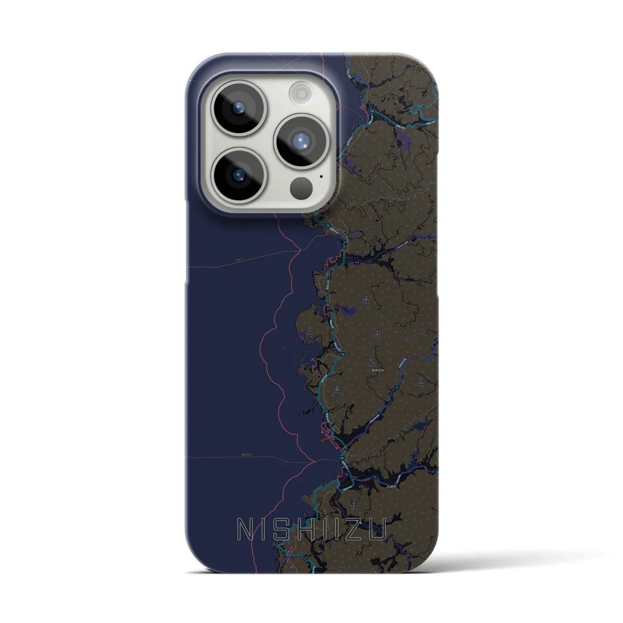 【西伊豆2】地図柄iPhoneケース（バックカバータイプ・ブラック）iPhone 15 Pro 用