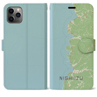 【西伊豆2（静岡県）】地図柄iPhoneケース（手帳タイプ）ナチュラル・iPhone 11 Pro Max 用