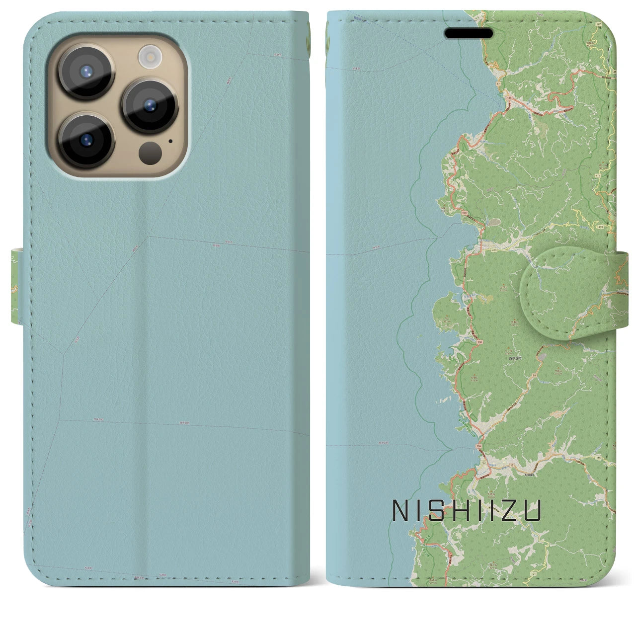 【西伊豆2】地図柄iPhoneケース（手帳両面タイプ・ナチュラル）iPhone 14 Pro Max 用
