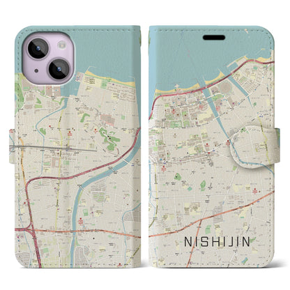【西新（福岡県）】地図柄iPhoneケース（手帳タイプ）ナチュラル・iPhone 14 用