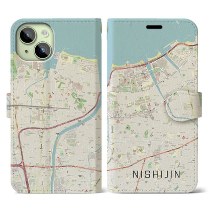 【西新（福岡県）】地図柄iPhoneケース（手帳タイプ）ナチュラル・iPhone 15 用
