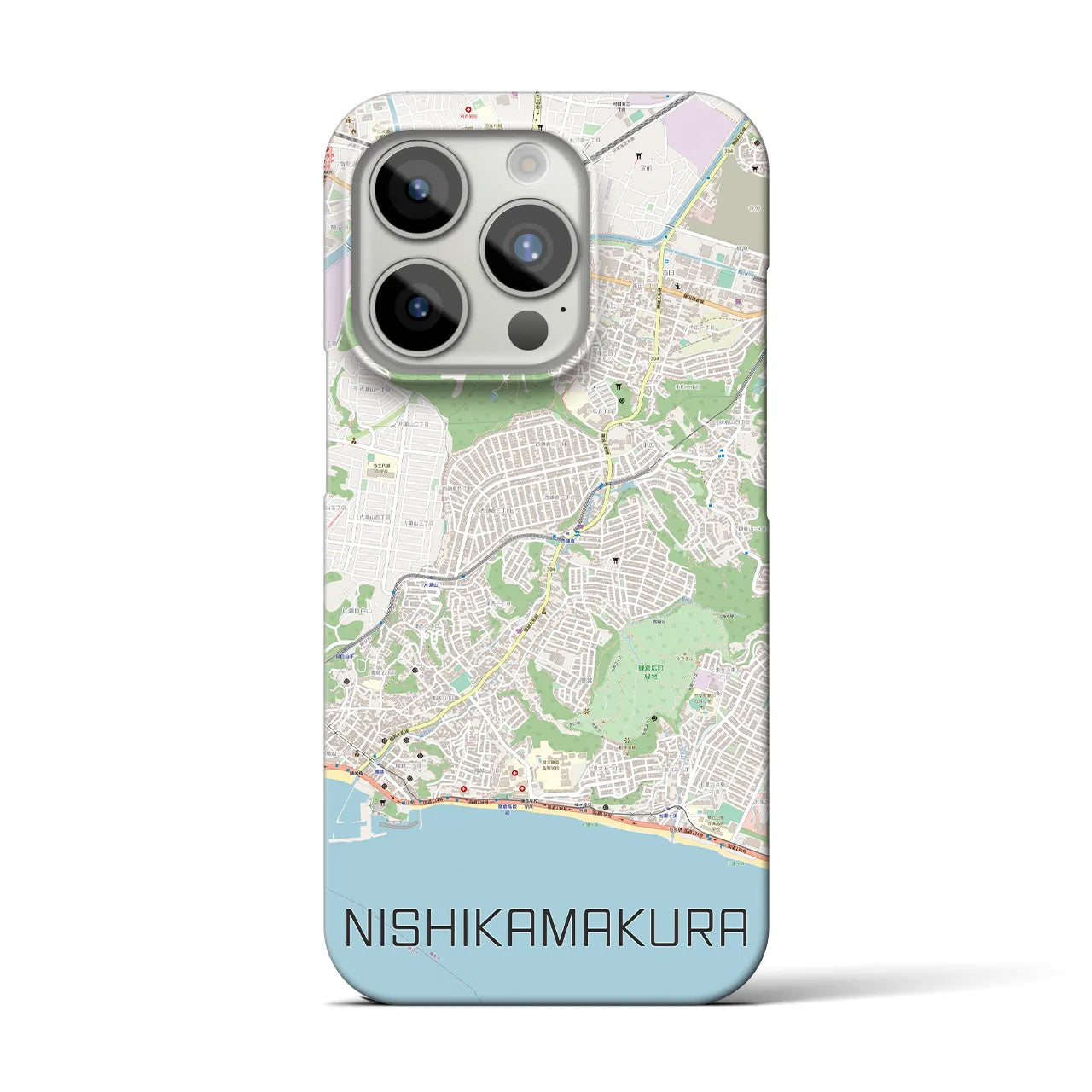 【西鎌倉】地図柄iPhoneケース（バックカバータイプ・ナチュラル）iPhone 15 Pro 用