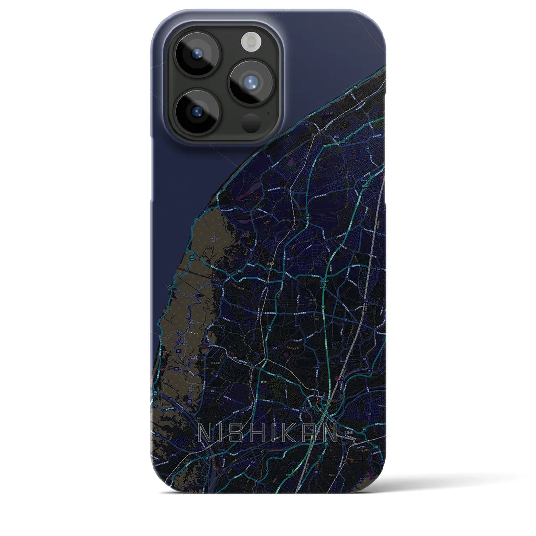 【西蒲】地図柄iPhoneケース（バックカバータイプ・ブラック）iPhone 15 Pro Max 用