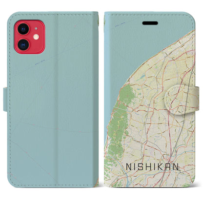 【西蒲（新潟県）】地図柄iPhoneケース（手帳タイプ）ナチュラル・iPhone 11 用