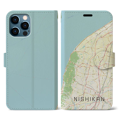【西蒲（新潟県）】地図柄iPhoneケース（手帳タイプ）ナチュラル・iPhone 12 / 12 Pro 用