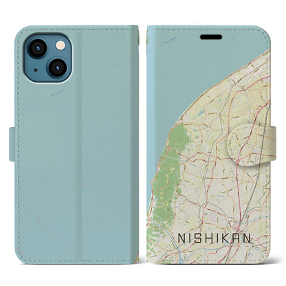 【西蒲（新潟県）】地図柄iPhoneケース（手帳タイプ）ナチュラル・iPhone 13 用