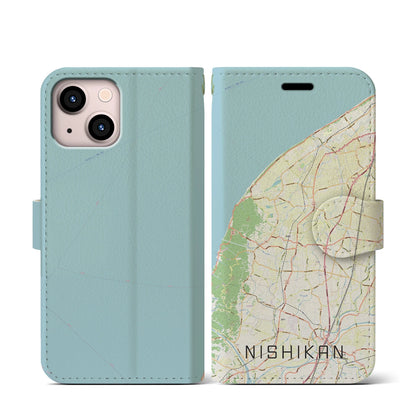 【西蒲（新潟県）】地図柄iPhoneケース（手帳タイプ）ナチュラル・iPhone 13 mini 用