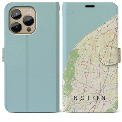 【西蒲（新潟県）】地図柄iPhoneケース（手帳タイプ）ナチュラル・iPhone 14 Pro Max 用