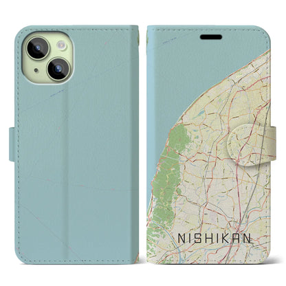 【西蒲（新潟県）】地図柄iPhoneケース（手帳タイプ）ナチュラル・iPhone 15 用