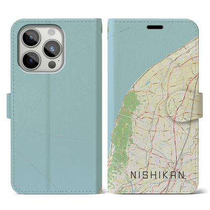 【西蒲（新潟県）】地図柄iPhoneケース（手帳タイプ）ナチュラル・iPhone 15 Pro 用