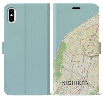 【西蒲（新潟県）】地図柄iPhoneケース（手帳タイプ）ナチュラル・iPhone XS Max 用