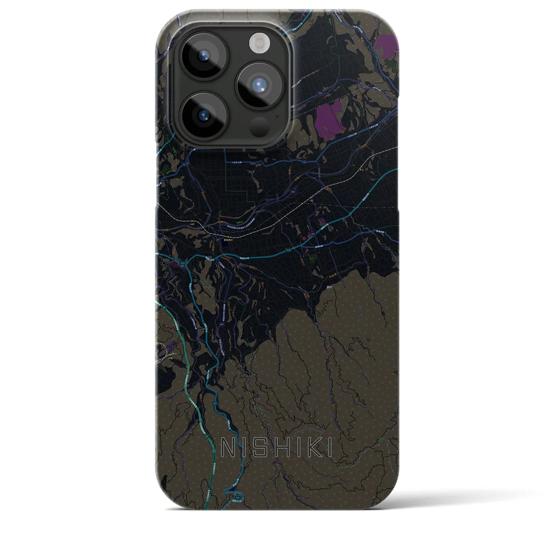 【錦】地図柄iPhoneケース（バックカバータイプ・ブラック）iPhone 15 Pro Max 用