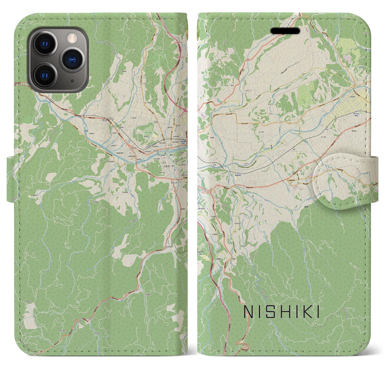 【錦】地図柄iPhoneケース（手帳両面タイプ・ナチュラル）iPhone 11 Pro Max 用