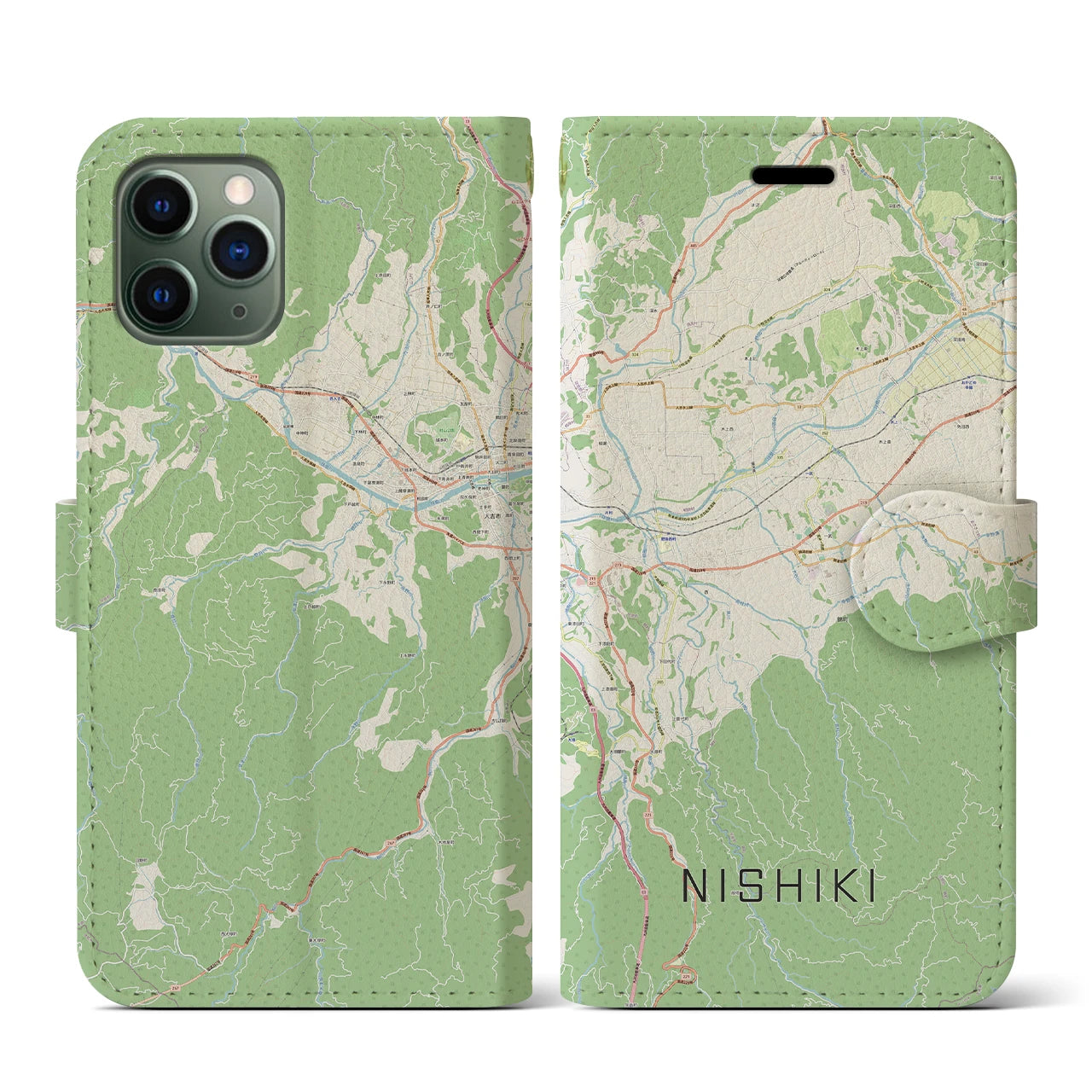 【錦】地図柄iPhoneケース（手帳両面タイプ・ナチュラル）iPhone 11 Pro 用