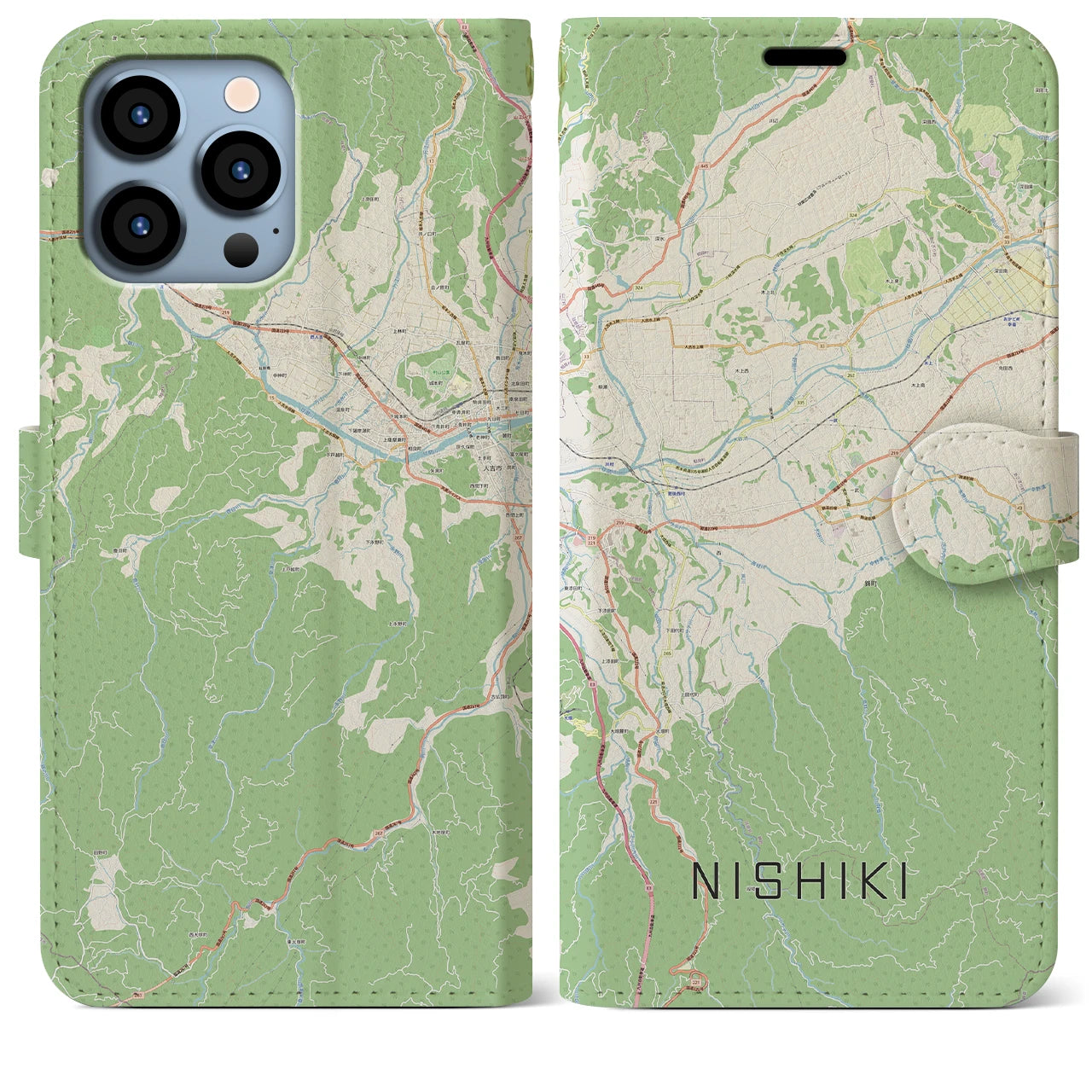 【錦】地図柄iPhoneケース（手帳両面タイプ・ナチュラル）iPhone 13 Pro Max 用