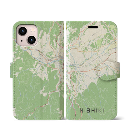 【錦（熊本県）】地図柄iPhoneケース（手帳タイプ）ナチュラル・iPhone 13 mini 用
