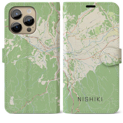 【錦（熊本県）】地図柄iPhoneケース（手帳タイプ）ナチュラル・iPhone 14 Pro Max 用