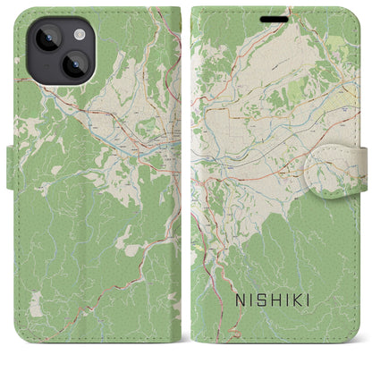【錦（熊本県）】地図柄iPhoneケース（手帳タイプ）ナチュラル・iPhone 14 Plus 用