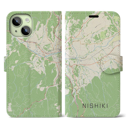 【錦（熊本県）】地図柄iPhoneケース（手帳タイプ）ナチュラル・iPhone 15 用