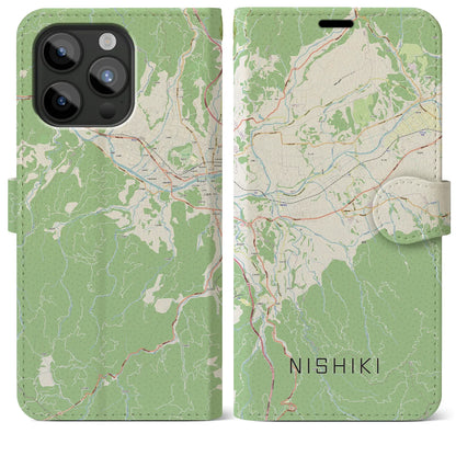 【錦（熊本県）】地図柄iPhoneケース（手帳タイプ）ナチュラル・iPhone 15 Pro Max 用