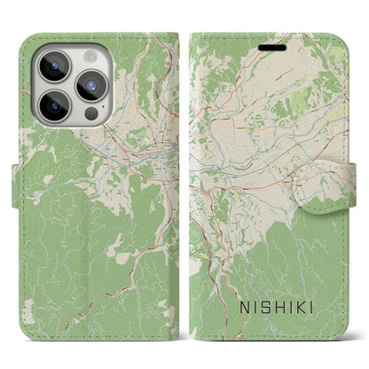 【錦（熊本県）】地図柄iPhoneケース（手帳タイプ）ナチュラル・iPhone 15 Pro 用