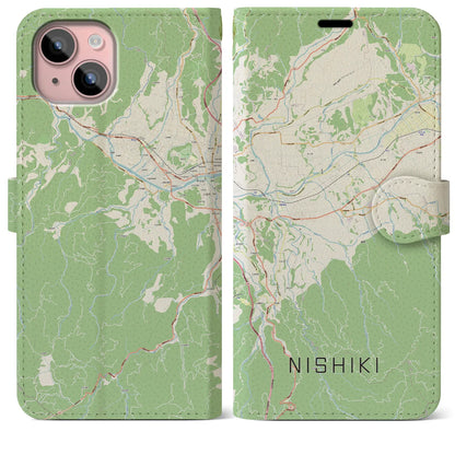 【錦（熊本県）】地図柄iPhoneケース（手帳タイプ）ナチュラル・iPhone 15 Plus 用