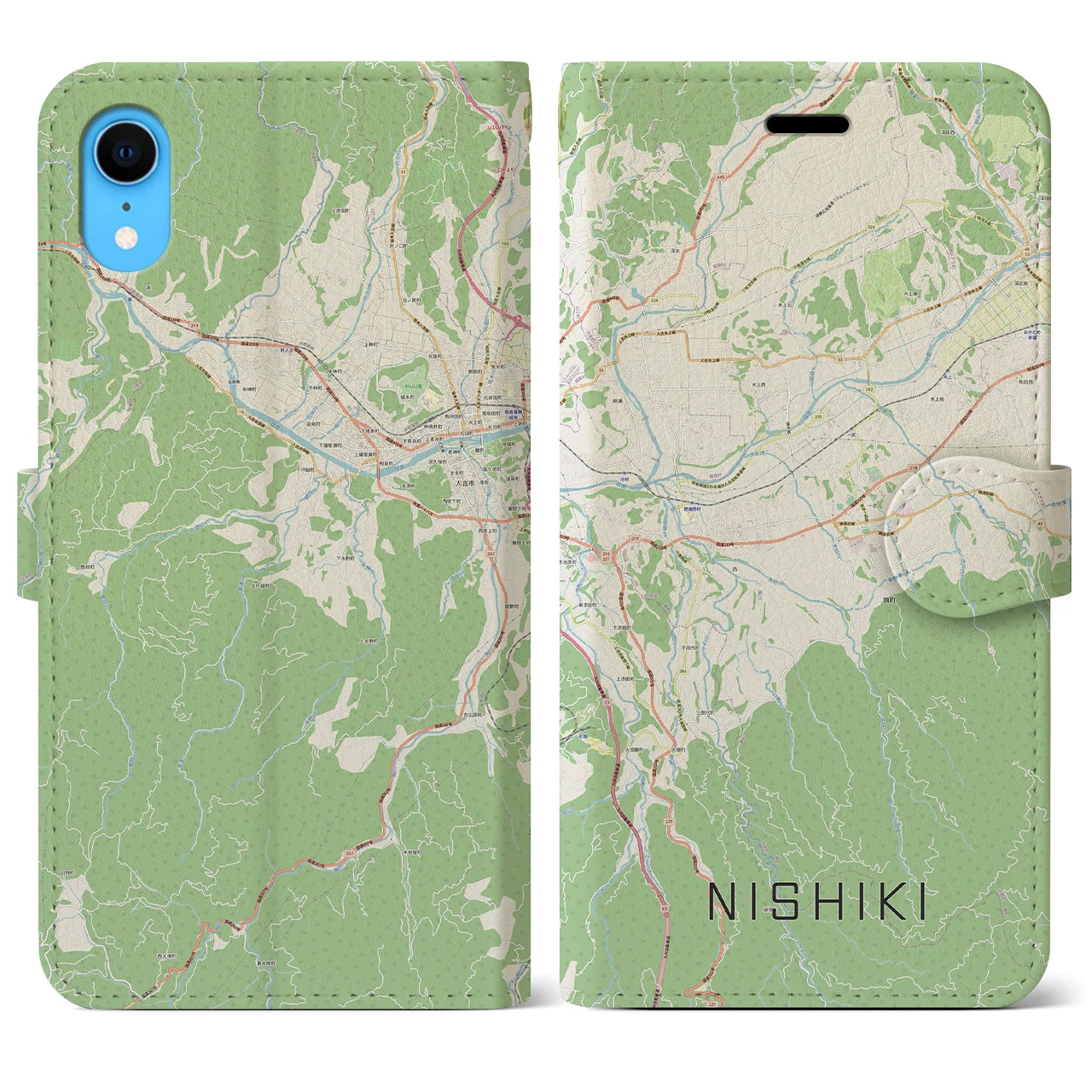 【錦】地図柄iPhoneケース（手帳両面タイプ・ナチュラル）iPhone XR 用