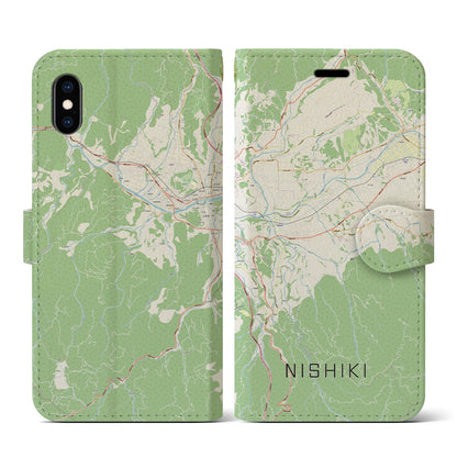 【錦（熊本県）】地図柄iPhoneケース（手帳タイプ）ナチュラル・iPhone XS / X 用