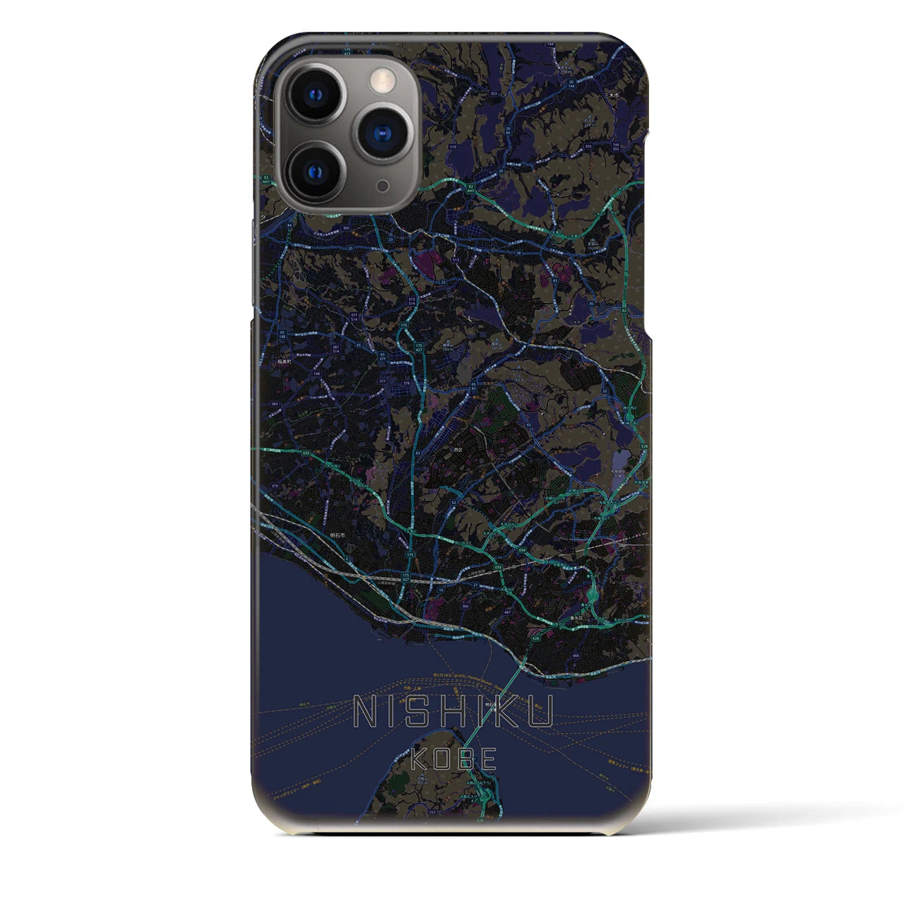 【西区（神戸市）】地図柄iPhoneケース（バックカバータイプ・ブラック）iPhone 11 Pro Max 用