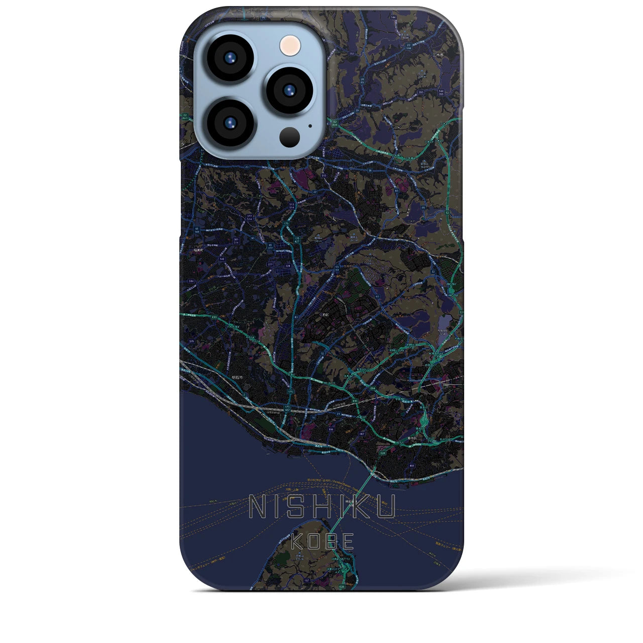 【西区（神戸市）】地図柄iPhoneケース（バックカバータイプ・ブラック）iPhone 13 Pro Max 用