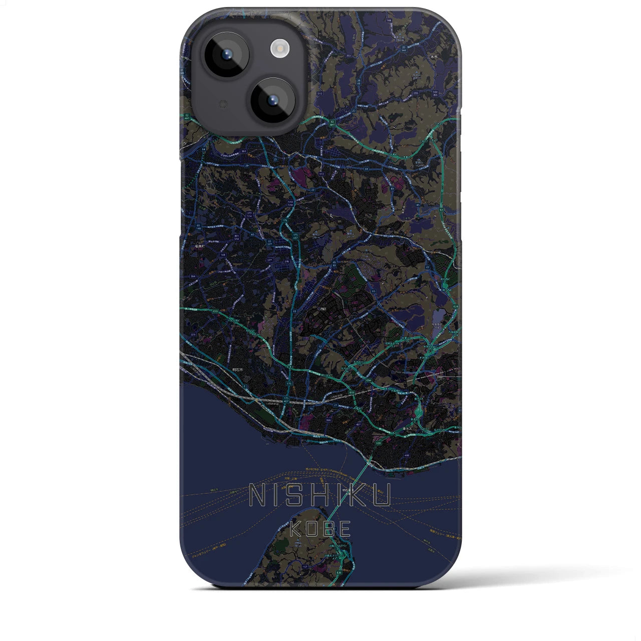 【西区（神戸市）】地図柄iPhoneケース（バックカバータイプ・ブラック）iPhone 14 Plus 用