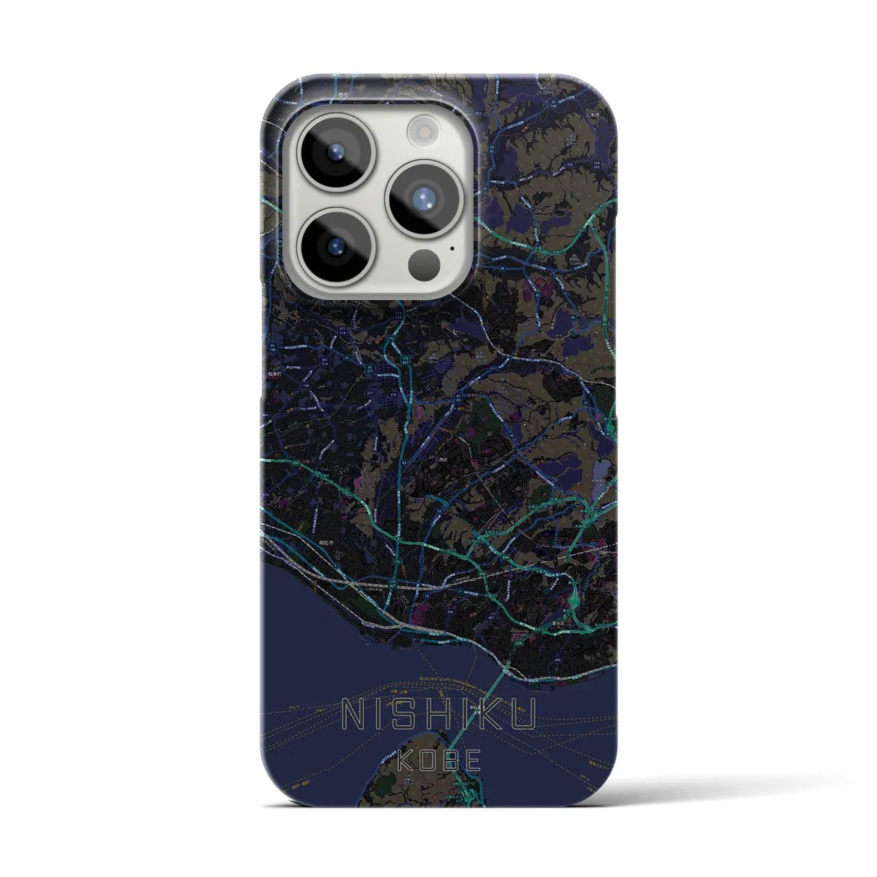 【西区（神戸市）】地図柄iPhoneケース（バックカバータイプ・ブラック）iPhone 15 Pro 用