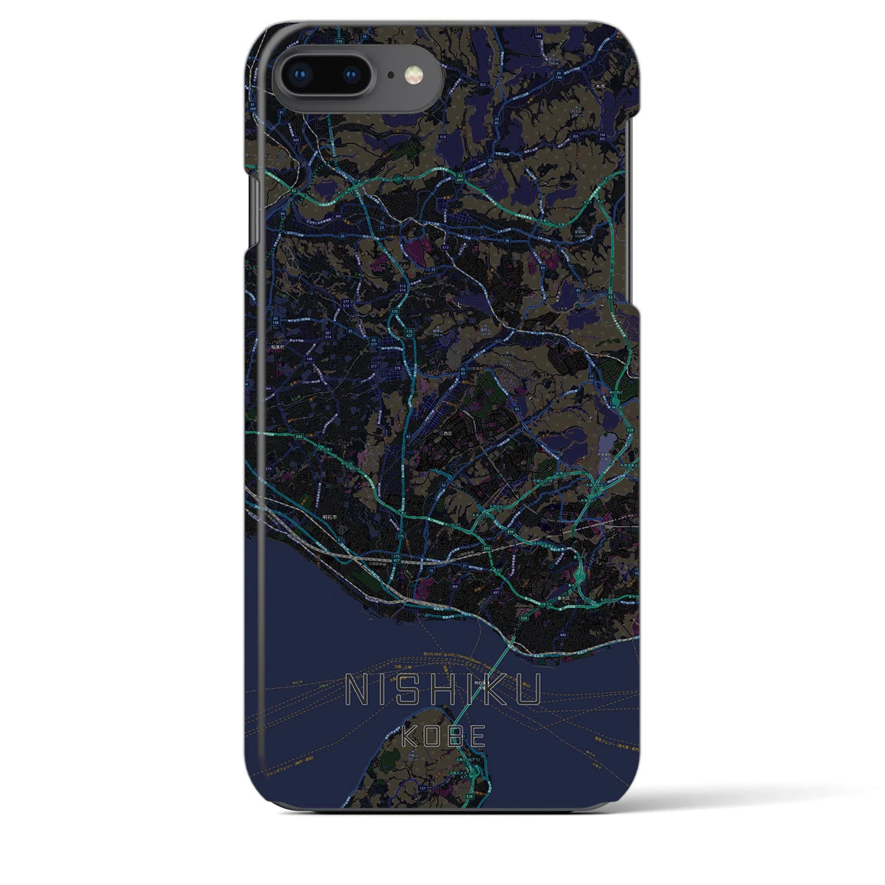 【西区（神戸市）】地図柄iPhoneケース（バックカバータイプ・ブラック）iPhone 8Plus /7Plus / 6sPlus / 6Plus 用
