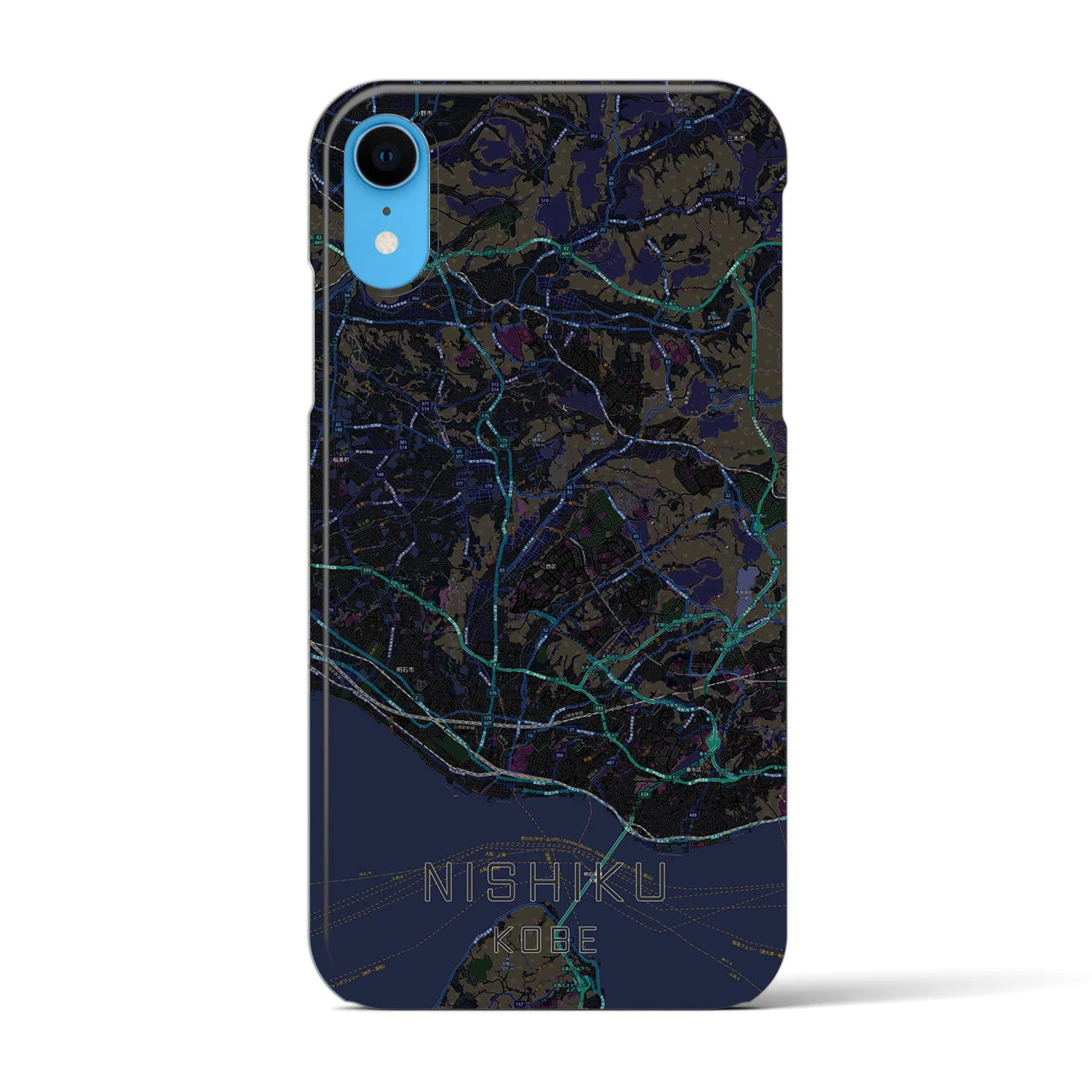 【西区（神戸市）】地図柄iPhoneケース（バックカバータイプ・ブラック）iPhone XR 用