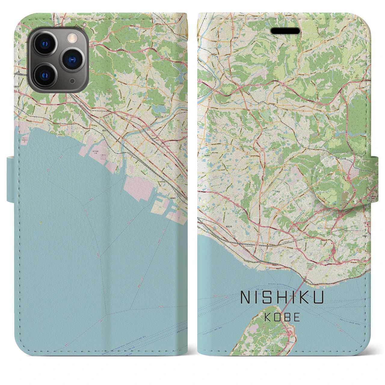 【西区（神戸市）】地図柄iPhoneケース（手帳両面タイプ・ナチュラル）iPhone 11 Pro Max 用