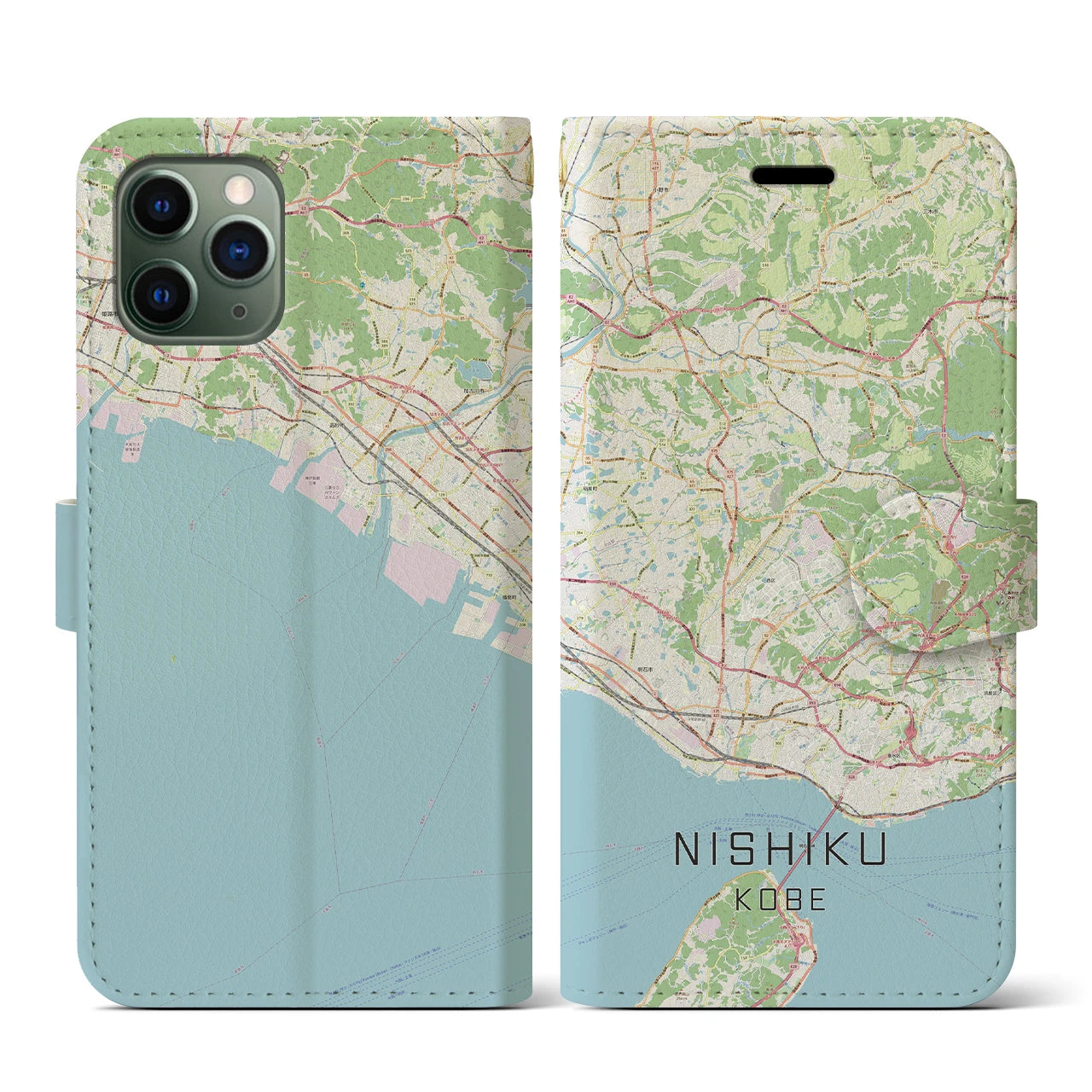 【西区（神戸市）】地図柄iPhoneケース（手帳両面タイプ・ナチュラル）iPhone 11 Pro 用