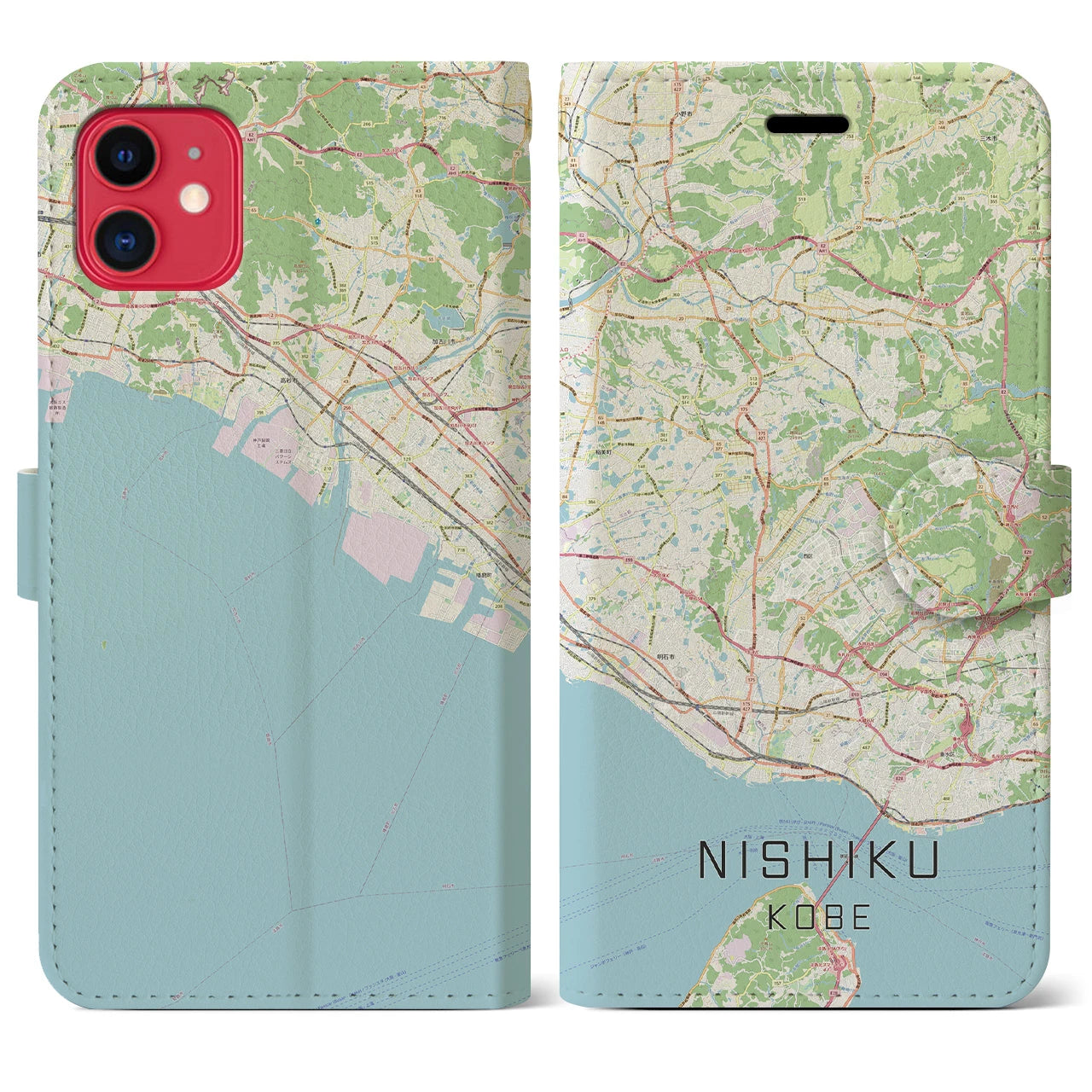 【西区（神戸市）】地図柄iPhoneケース（手帳両面タイプ・ナチュラル）iPhone 11 用