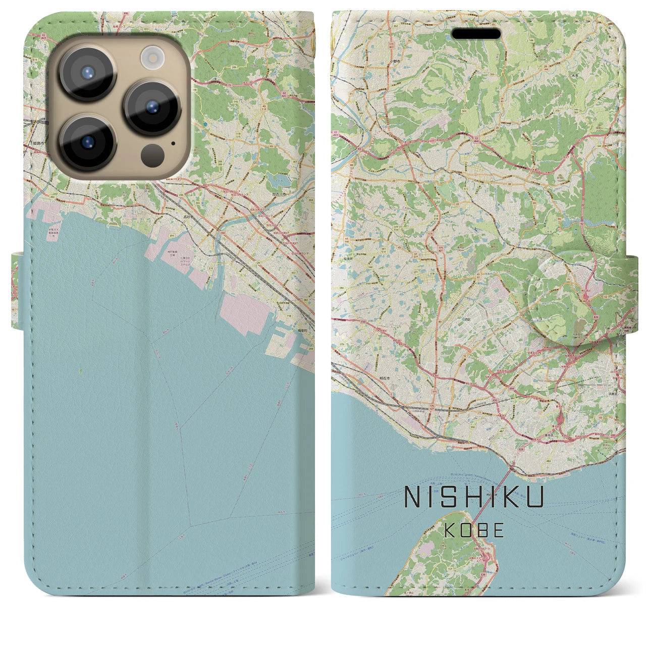 【西区（神戸市）】地図柄iPhoneケース（手帳両面タイプ・ナチュラル）iPhone 14 Pro Max 用