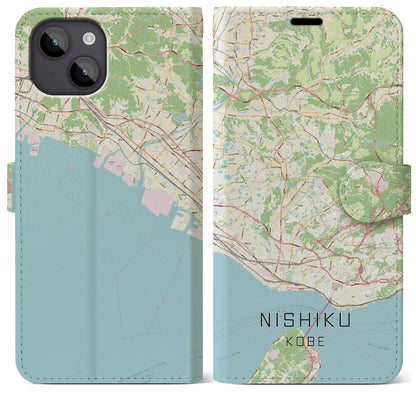 【西区（神戸市）】地図柄iPhoneケース（手帳両面タイプ・ナチュラル）iPhone 14 Plus 用