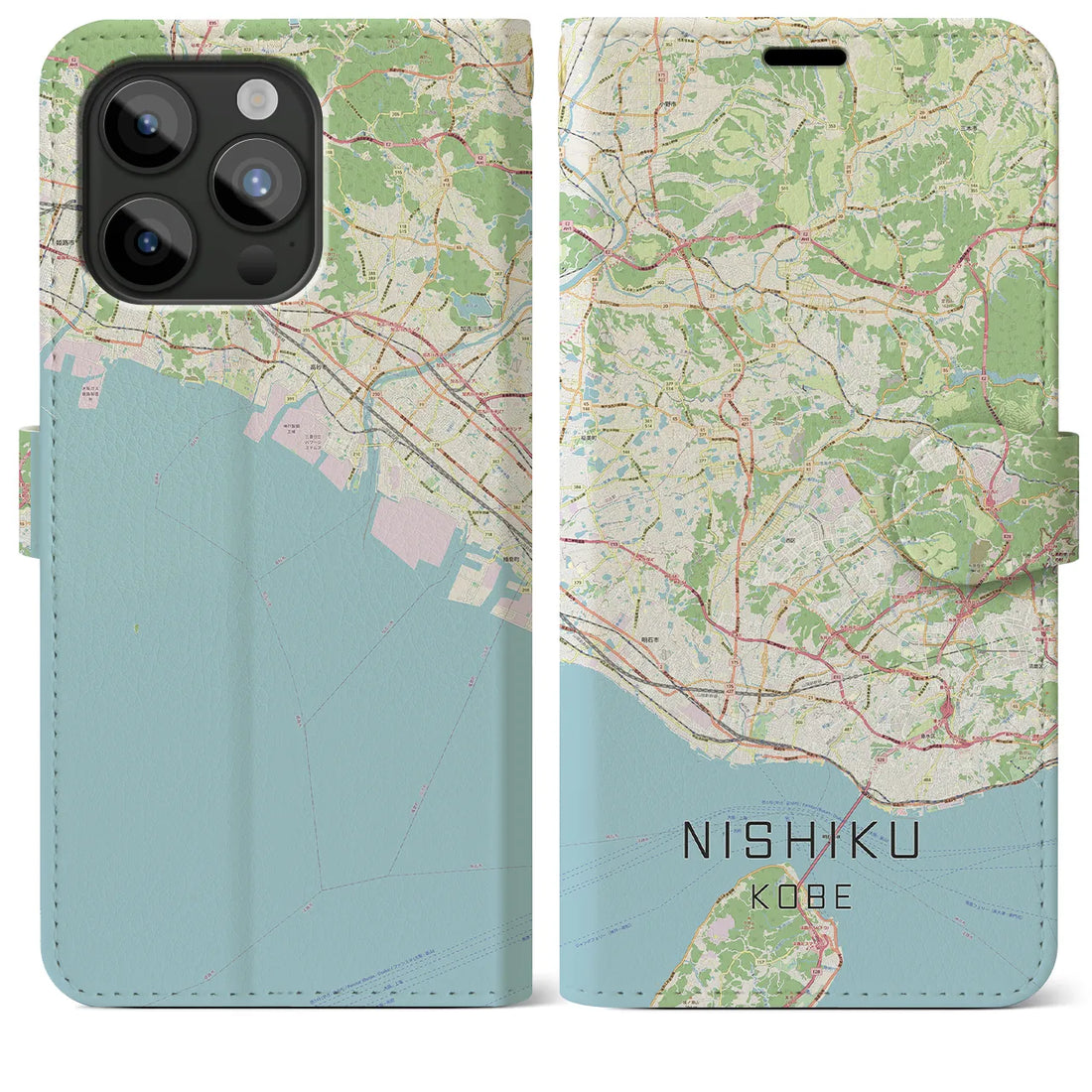 【西区（神戸市）】地図柄iPhoneケース（手帳両面タイプ・ナチュラル）iPhone 15 Pro Max 用
