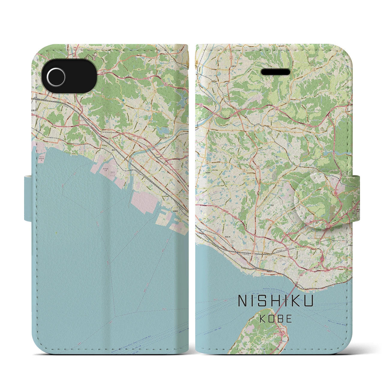 【西区（神戸市）】地図柄iPhoneケース（手帳両面タイプ・ナチュラル）iPhone SE（第3 / 第2世代） / 8 / 7 / 6s / 6 用